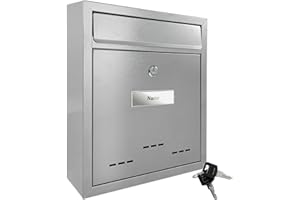 TÄGA 2218 Boîte aux Lettres Moderne, Métal, Plaque nom & volet de Protection, Verrouillable, Matériel de Fixation et 2 clés, Argent