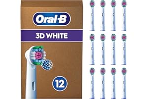 ‎ORAL-B Oral-B Pro 3D White wymienne okrągłe końcowki do szczoteczki elektrycznej z nakładką polerującą przeciwko przebarwieniom i dla bielszych zębów; zestaw 12 sztuk w białym kolorze; sprzedawane w kartonie