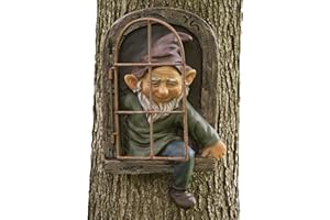 Bits and Pieces – Elf Out The Door Tree Hugger – Garden Peeker Yard Art – Escultura de árbol caprichoso, decoración de jardín