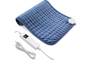ONEAMG Coussin Chauffant Electrique avec 6 Niveaux de Chaleur Minuterie de 6 Heures, Ceinture Chauffante Lombaire 30 x 60cm, Chauffage Rapide, Lavable en Machine,Coussin Chauffant Dos,Epaule et Nuque Bleu