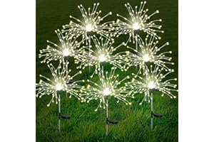 AONESY Solar Lights Outdoor Garden, 8 Pack 960 LEDs Firework Solar Lamps Ornament, Waterproof Dandelion Lights for Lawn Pathway Backyard Flowerbed Decor（Warm White）