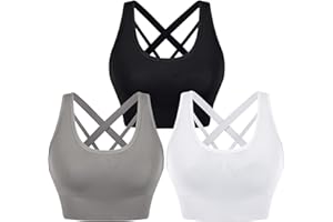 Leversic Sujetador Deportivo de Iimpacto Medio para Mujer Sin Aros con Relleno Extraíble con Espalda Cruzada para Yoga
