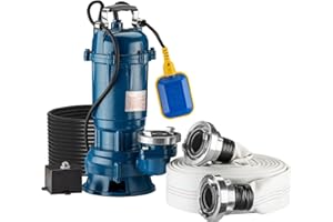 Wiltec Schmutzwasserpumpe 1500W 22800l/h mit Schwimmerschalter max. Förderhöhe 10m mit 20m Schlauch