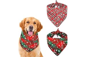 QKURT 2 pezzi Bandana per cani scozzese natalizia, fiocco di neve scozzese classico natalizio per animali domestici Bavaglino a triangolo Accessori per cani di taglia media