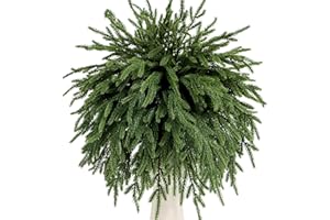 KKSTY 6Pcs Norfolk Pine Stems,17''Real Touch Artificial Norfolk Pine Branches Christmas Foliage Picks Tree Filler Branches for Xmas Vase Filler Wreath Garland Home Decor