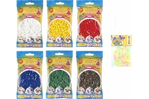 Happy Price Toys Hama Midi - Perline da stirare (Kon-2), 6 colori a tinta unita, bianco, giallo, rosso, verde, blu, marrone + 100 perline luminose HPT (Glow in the Dark)