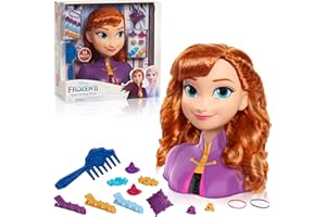 Disney Frozen Anna 32811-2 testine da parrucchiere da 20 cm, con 14 accessori per il divertimento dello styling, a partire dai 3 anni, Just Play, colore: Mora