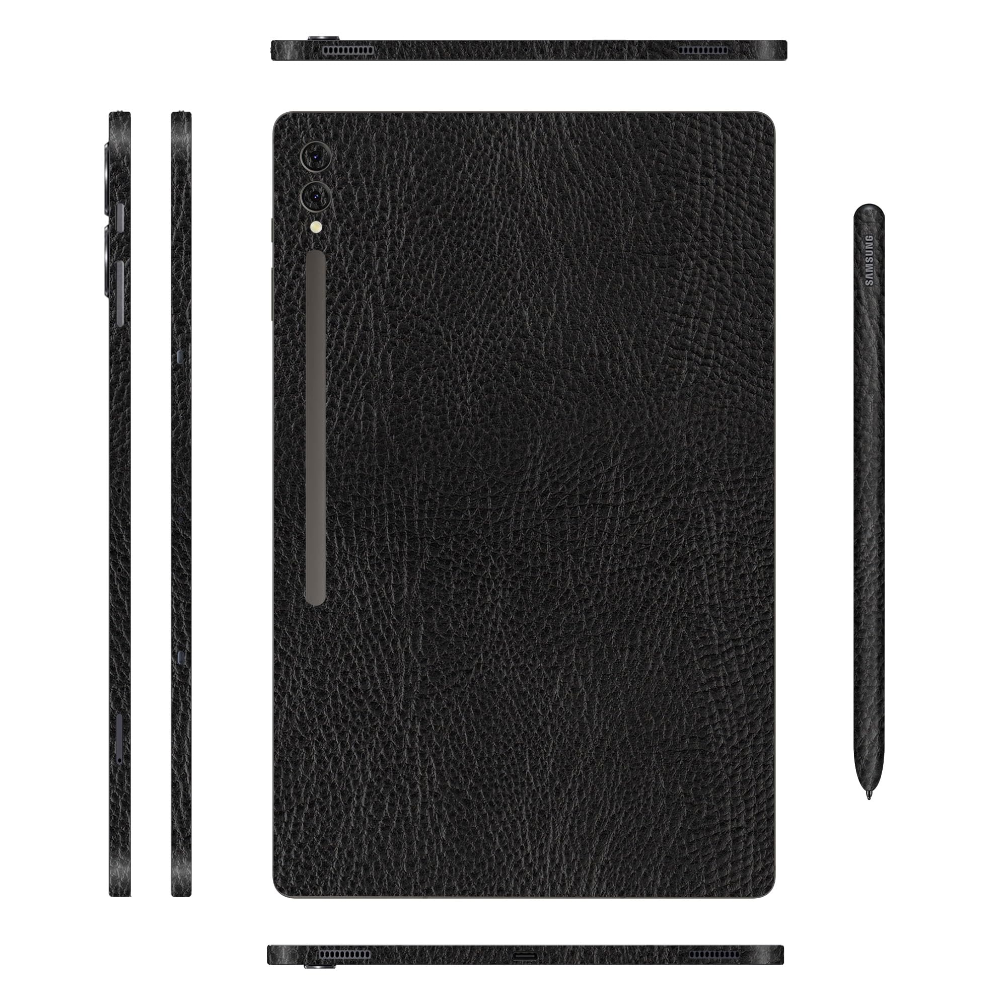 Capes Tablet Skins Compatible with Samsung Galaxy Tab S9 Ultra 5G | Ultra-Thin Protective Film | Anti-Scratch Vinyl Decal Skin | Not Case/Cover (Black Leather, Full Body Skin + S Pen Skin)
