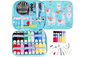 Sewing Kits for Adults UK, AUERVO Portable Sewing Kits Thread and Needles Set with PU Leather Llama Case for Hand, Home, Travel & Emergency Compact Small Basic Sewing Kits
