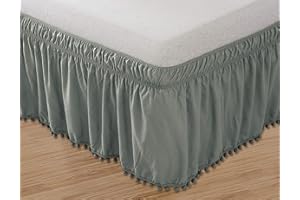 Elegant Comfort Top-Knoten-Quaste, Pompon, Fransen, Rüschenrock, elastisch, knitterfrei, 40,6 cm lang, Queen/Kingsize, Grau