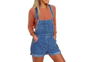 Vetinee Womens Denim Overalls Jean Short Dungarees Roll Up Bib Overalls Shorts