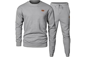 PADOLA Survêtement Homme 2 Pièces Ensemble Jogging Automne Survêtements Combinaison de Sport Pull Jacquard Col Rond Sweat avec Pantalon de Jogging Hiver Tracksuit Streetwear