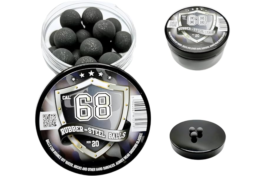 20 x Premium Quality Hard Mix Rubber Steel Balls Paintballs Reballs for Shooting Training Self and Home Defense Pistols in 68 caliber