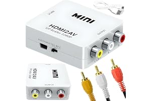 Retoo HDMI till RCA-omvandlare, AV till HDMI-video 3RCA CVBs-komposit, 1080p med USB-laddningskabel, Hänge: kontakt till 3 RC