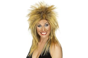 SMIFFY'S Smiffys Peluca de diva del rock, dos tonos, pelirroja y negra, larga corte mullet Halloween