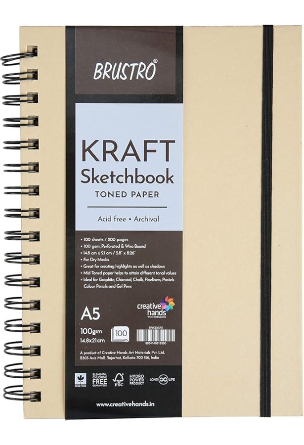 Brustro Grey Toned Paper Sketchbook - A4 120GSM Spiral Bound For Artists