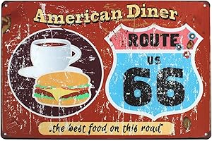 Hioni American Diner Route US 66 Plaque en métal poster Panneau mural décoration murale métal Plaque