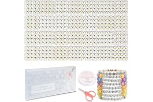 FZIIVQU 1450 Pieces Letter Beads Kit, 4x7 mm Gold Acrylic Alphabet for Jewelry Making Number Heart Friendship Bracelet Making（Golden Letters & White Base） (BJ28-2)