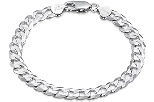 Amberta Pozłacana bransoletka ze srebra wysokiej próby 925, różne style, grubość 8 mm, płaski, kubański łańcuszek pancerka dla mężczyzn, długość 20 cm, 8 inches, Srebro szterlingowe, Bez kamienia