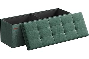 SONGMICS MAZIE Collection - Storage Ottoman Bench, 110 cm Folding Foot Rest Stool, End of Bed Bench, Easy Assembly, for Living Room, Bedroom, Entryway, Retro Green LSF077C51