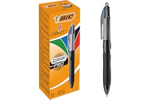 ‎BIC BIC 4 Farben Kugelschreiber Set 4 Colours Grip Pro, mit gummierter Griff-Fläche, 12er Pack, Ideal für das Büro, das Home Office oder die Schule