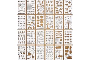 VETPW 24 PCS Pittura Stencil Set per Diario, Riutilizzabile Plastica Pittura Stencil DIY Pittura Template Stencil per Scrapbooking, Graffiti, Decorazione Pareti, Creazioni Artigianali Fai da Te