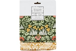 LULIZZIE William Morris At Home Useful & Beautiful - Set di 2 strofinacci da cucina in 100% cotone, 65 x 44,5 cm, motivo floreale rosa e giallo su fondo verde scuro e crema su sfondo oro, FG6847