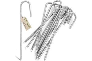 Graxury 10 Stück 30cm Schwere Trampolin-Zeltanker-Bodennägel - Verzinkter Stahl Rostfrei J-Haken-Rebar-Pfähle passend für Trampoline, Camping, Gartenschuppen, Schaukeln mit Meißelspitzenende