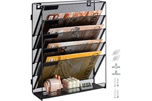 PLSOPPKG Soporte para Archivos de Pared de 6 Niveles para Colgar Revistas, Documentos bandeja de malla A4, Organizador de Correo, Estante de Almacenamiento de Revistas, Organizador de Archivos de Escritorio