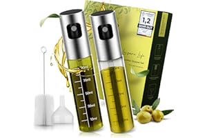 Leisure Life® | NUEVA INTRODUCCIÓN | Juego de 2 pulverizadores de aceite | Revestimiento de acero inoxidable de 1 mm | Vidrio con protección UV | Libre de BPA | Pulverizador de aceite de 100 ml