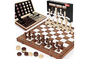 PERBABE 2 in 1 Schachspiel Magnetisches Schachbrett Holz 39x39cm Handgefertigtes Schachbrett aus Echtholz Faltbares Magnetisches Schachspiel für Kinder Erwachsene, Reisen Familie Aktivitäten Geschenk