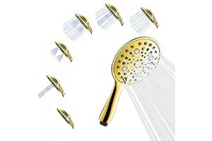 SparkPod Handheld Shower Head - 6'' Wide Shower Head - Deep Soft Mist - Power Massage - Relaxing Refreshing Rain with Ergonomic Grip - Luxury Design with 6 Functions - Egyptian Gold Handheld Shower