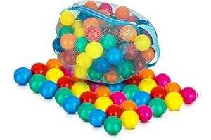 Hillington Multicoloured Soft Play Ball Set with Handy Mesh Net Carry Bag - Features Bright and Exciting 6cm Balls in an Assortment of Colours Perfect for Ball Pit (100)