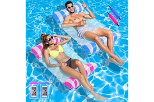 QINTORA Lot de 2 Bouee Piscine Adulte,4 in 1 Matelas Piscine,Flottant Hamac Gonflable,Hamac de Piscine,Matelas Gonflable Piscine,avec 2 Pompe à Air Manuelle 2 Poches Etanches pour Téléphone,pour Plage,Partie