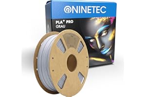 NINETEC Bio PLA+ filament 1,75 mm PLA Plus do drukarki 3D, szpula 1 kg, dokładność wymiarowa +/- 0,03 mm PLA+ FDM, materiał eksploatacyjny do drukarki PLA+ Pro, szary