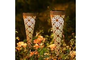 GÖRVITOR Görvitor Metalowe lampy solarne do ogrodu, 2 sztuki, dekoracyjne lampy solarne LED, ciepła biel, klasa wodoszczelności IP65, na balkon, skrzynki na kwiaty, trawnik, ścieżkę, Boże Narodzenie