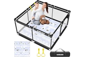 DJEDJEO Parc Bebe,125cm Parc Bébé Pliable avec Tapis,Parc Enfant Base Antidérapante,Espace d'Activités pour Enfants Intérieure et Extérieure, de 0 à 6 ans