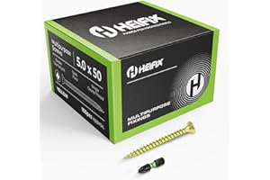 Heifix Multi-Purpose Wood Screws Pozi Double Countersunk - FREE Screw Bit Included (QTY 100, 5mm x 50mm)