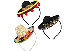 AMZBY Sombrero Hats,Fiesta Party Supplies and Decorations, Mexican Theme Party Decorations, Rave Accessories,3 PCs, Fiesta Mexicana Decoraciones, Cinco De Mayo Fabric and Straw Sombrero Headbands