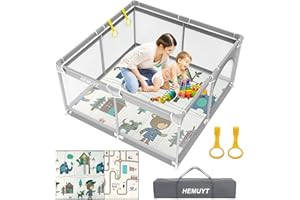 HEMUYT Box Bambini con Materassino 120x120cm, Recinto per Bambini Tessuto Oxford con Porta Cerniera, Box Neonato con Materassino con Rete Traspirante, Box Sicuro Stabile Infantil para Apartmento