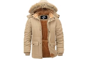 Peakwell Herren Gefütterte Winterjacke Winddichter Parka Übergangsjacke Warme Outdoor Arbeitsjacke mit Abnehmbarer Kapuze und Verstellbarem Taillenkordelzug