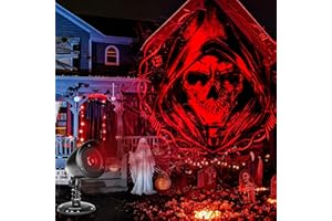 KENVORA Projektor Halloween Deko Outdoor - 3D Rot Skelett Dynamische für Innen Garten Fenster Draußen, Wasserdicht LED Gruselig Halloween Party Deko Set für Tür Wand Hof Dekoration