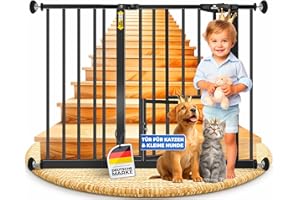 KIDIZ® Cancelletto di Sicurezza per porte, Cancelletto per Bambini, con Porta per Cani e Gatti, senza foratura, espandibile, combinabile con i mandrini a Y, girevole, 102-115 cm - Nero