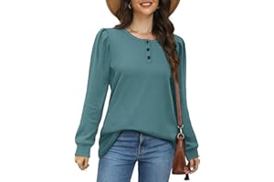 Sampeel Womens Long Sleeve Tops Ladies V Neck Sweatshirts Puff Sleeves Jumpers Loose Fit Tunic Ruffled Cuffs