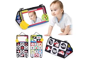Tuaeccki Giochi Neonato 0 3 6 9 12 Mesi Giocattoli a Specchio per Bambini Tappeto Tummy Time Neonati Specchio Montessori per Bambini Bianco e Nero Giocattoli Educativi per Ragazzo Ragazza, Numero
