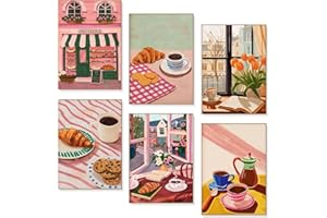 QITIXI:OU 6 Stück Malen Nach Zahlen Erwachsene Set, Malen nach Zahlen Cafe DIY handbemalt, 30 x 20 cm Selbermachen Handgemaltes Ölgemälde-Set für Erwachsene und Anfänger Mit Pinsel Und Acrylfarben