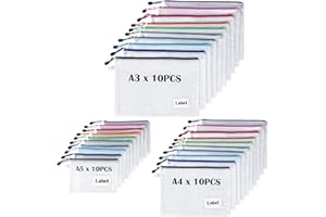 ‎TRANBO TRANBO 30 Stücke Reißverschlusstaschen A3/A4/A5, Wasserdichte Mesh-Taschen Dokumententasche, Zipper Tasche zur Aufbewahrung von Ordnern, Schreibwaren,Geeignet für Schule, Büro, Reisen