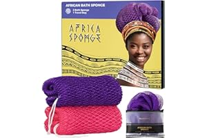 RELAXSCENE African Net Sponge Authentic - 2 Pieces Loofah Exfoliating Body Scrubber Bath Sponge - Back Scrubber Washcloth for Shower - Real African Scrub Exfoliator Body Care Bathing Accessories for Women