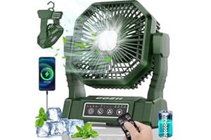 COZII Camping Ventilator, 20000mAh Tischventilator USB Ventilator Akku mit Licht, 4 Geschwindigkeiten, 4 Timing, Fernbedienung, Outdoor Ventilator Leise mit Hängehaken für Camping Picknick Grill Büro
