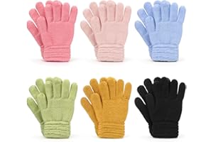 TAGVO 6 Pairs Magic Winter Gloves for Kids - Full Fingers Stretch Thermal Gloves for Boys Girls Baby - Warm Knitted for School Commute Daily Wear Aged 5-13